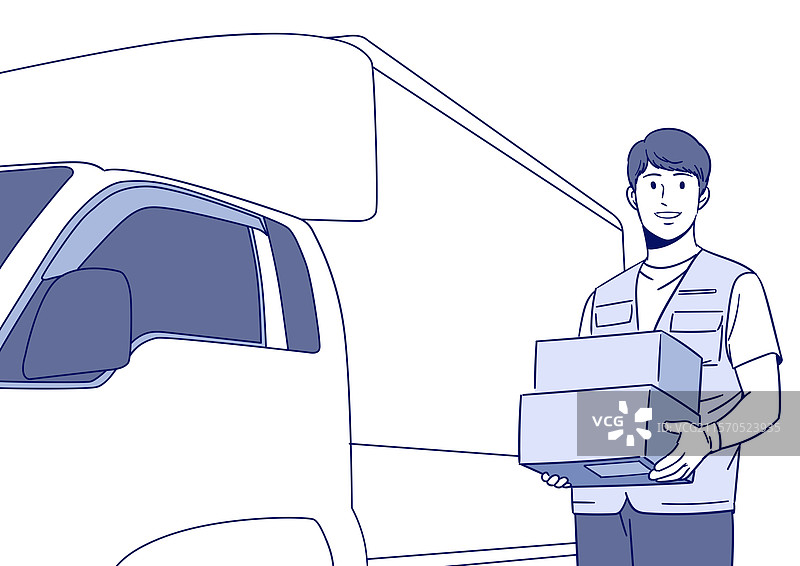 线条艺术，快递，快递信息，快递员，送货车辆图片素材