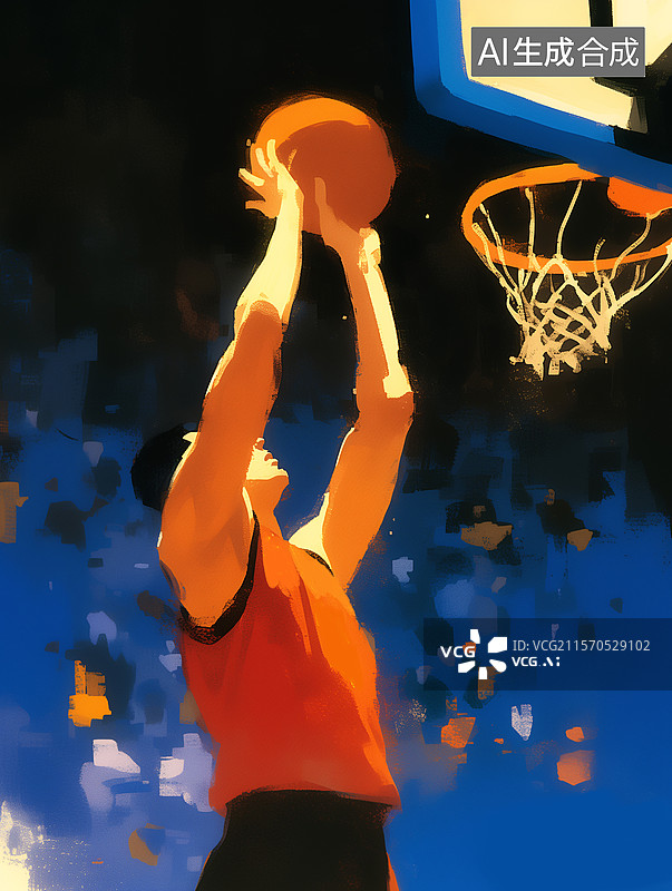 【AI数字艺术】一位男性在打篮球投篮体育运动插画图片素材