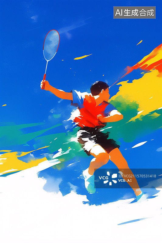 【AI数字艺术】一位男性在打羽毛球训练比赛体育运动插画图片素材
