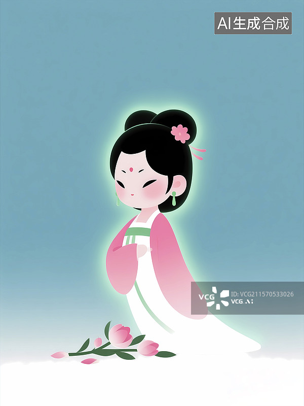 【AI数字艺术】国风q版林黛玉葬花红楼梦人物插画图片素材