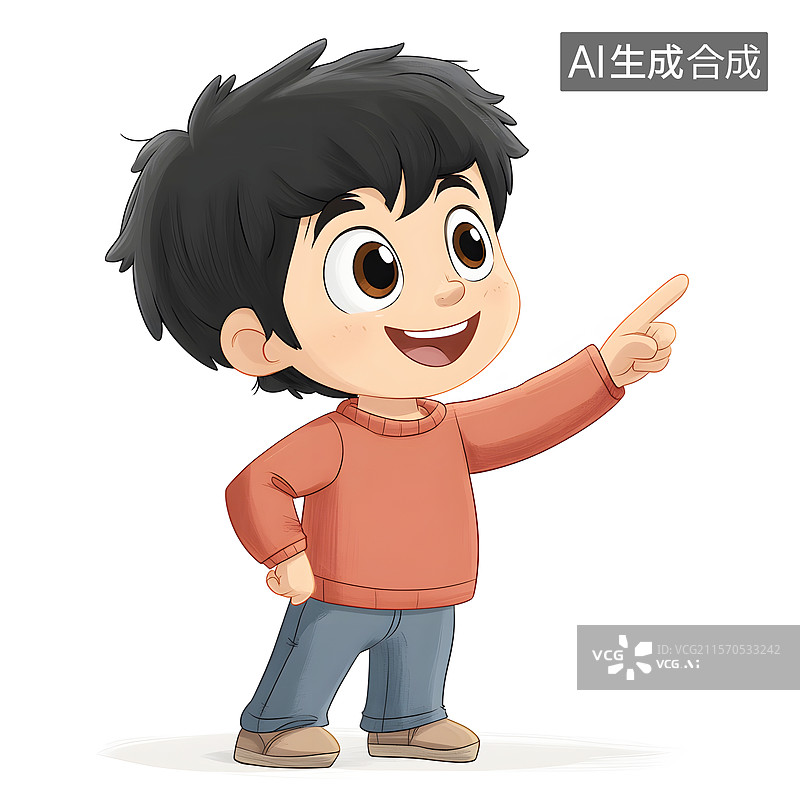 【AI数字艺术】AIGC：小男孩做指着的手势图片素材