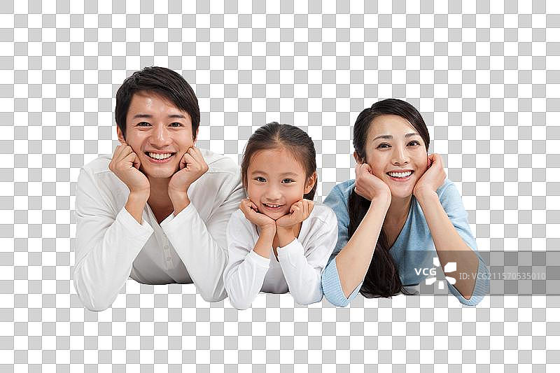 棚拍休闲装一家三口趴着图片素材