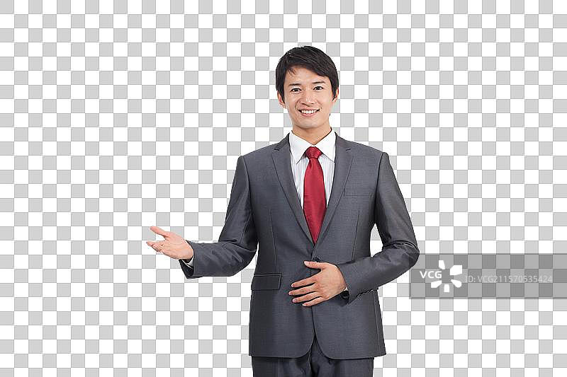 棚拍商务装年轻男人做手势图片素材