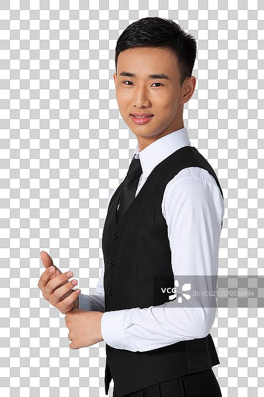 棚拍穿衬衫马甲的年轻男人图片素材