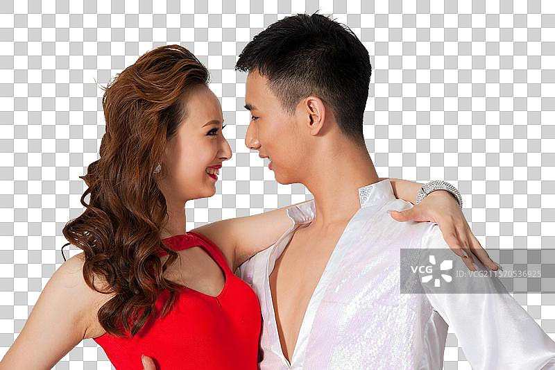 棚拍一对年轻的国标舞演员跳探戈图片素材