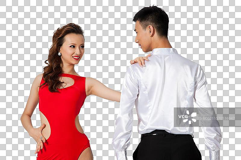 棚拍一对年轻的国标舞演员跳探戈图片素材