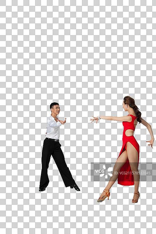 棚拍一对年轻的国标舞演员跳探戈图片素材