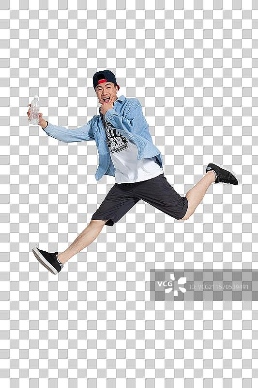 棚拍活力的年轻男人拿着水瓶图片素材