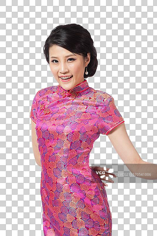 棚拍穿旗袍的年轻女人图片素材