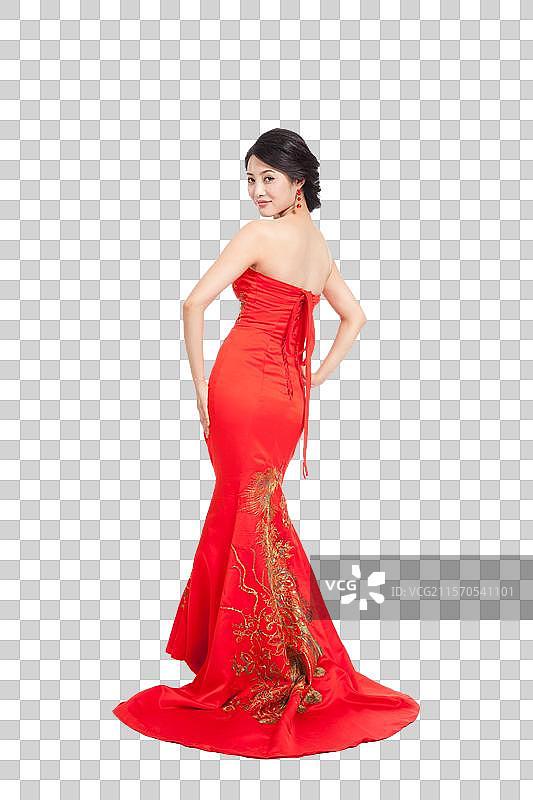 棚拍身穿中国传统服装的年轻女人图片素材