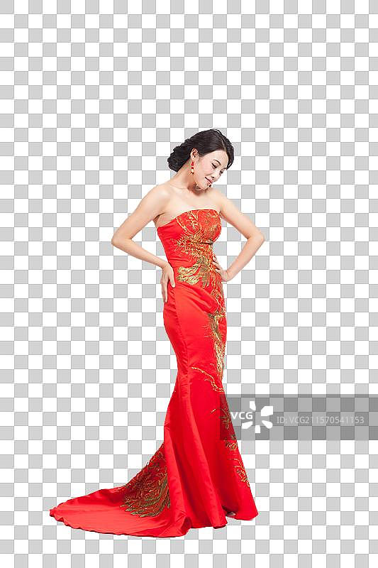 棚拍身穿中国传统服装的年轻女人图片素材