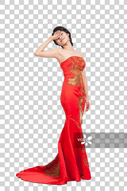 棚拍身穿中国传统服装的年轻女人图片素材