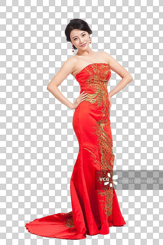 棚拍身穿中国传统服装的年轻女人图片素材