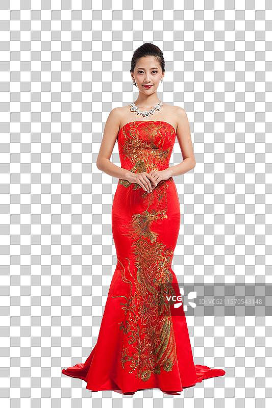 棚拍身穿中国传统服装的年轻女人图片素材