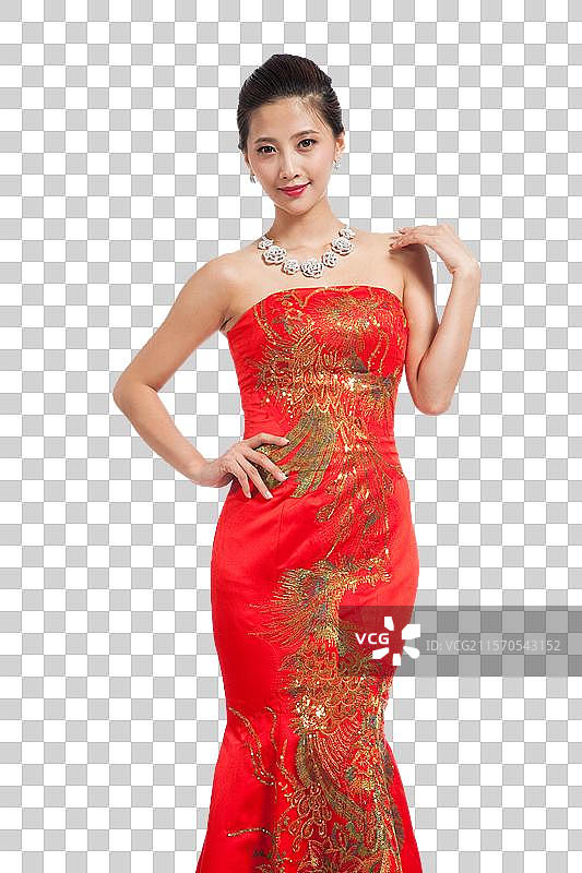 棚拍身穿中国传统服装的年轻女人图片素材