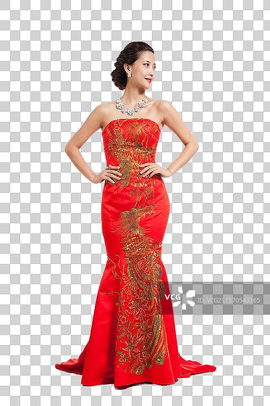 棚拍身穿中国传统服装的年轻女人图片素材