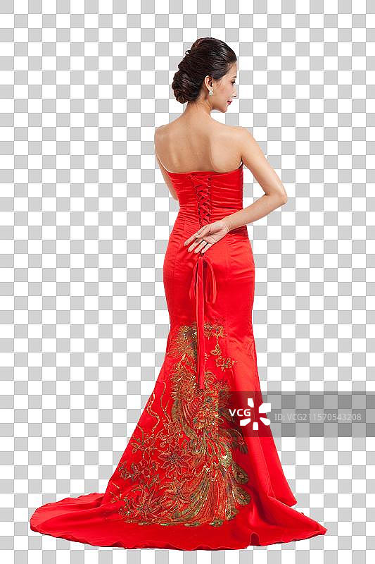 棚拍身穿中国传统服装年轻女人的背影图片素材