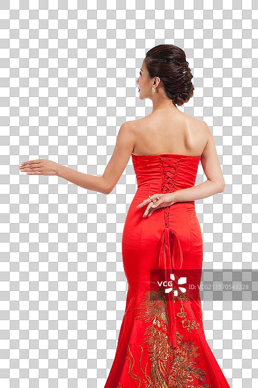 棚拍身穿中国传统服装年轻女人的背影图片素材