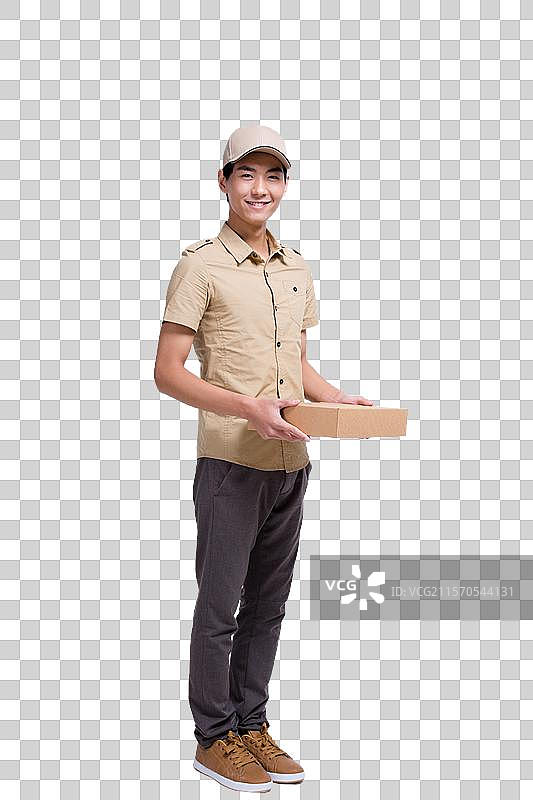 棚拍工作装年轻男快递员图片素材