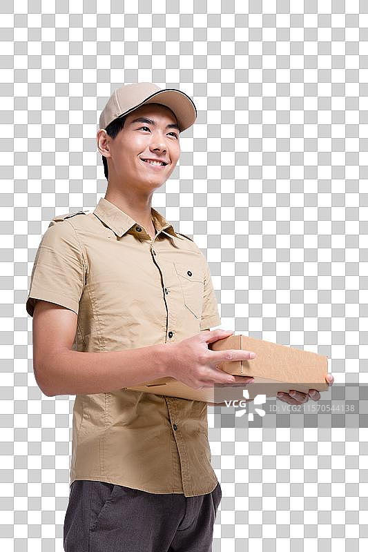 棚拍工作装年轻男快递员图片素材