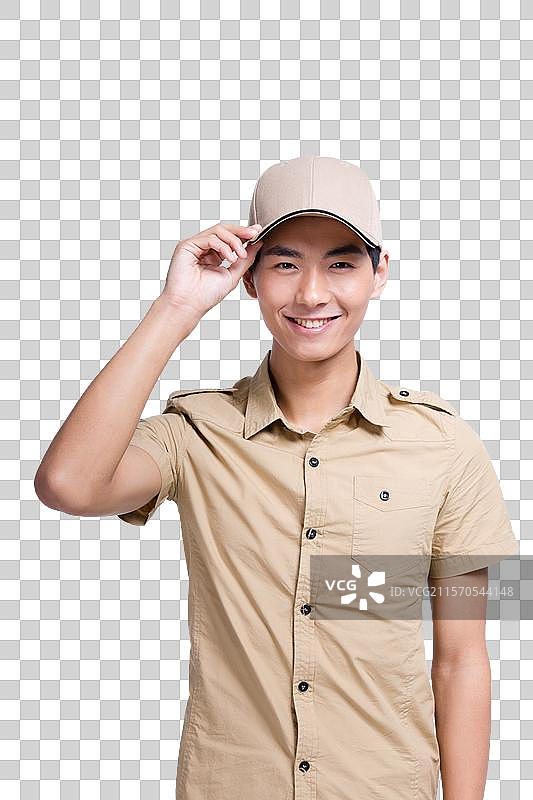 棚拍工作装年轻男快递员图片素材