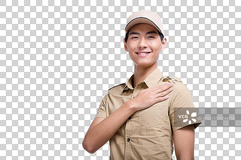 棚拍工作装年轻男快递员图片素材