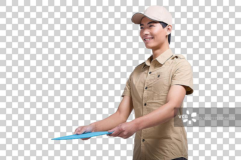 棚拍工作装年轻男快递员图片素材