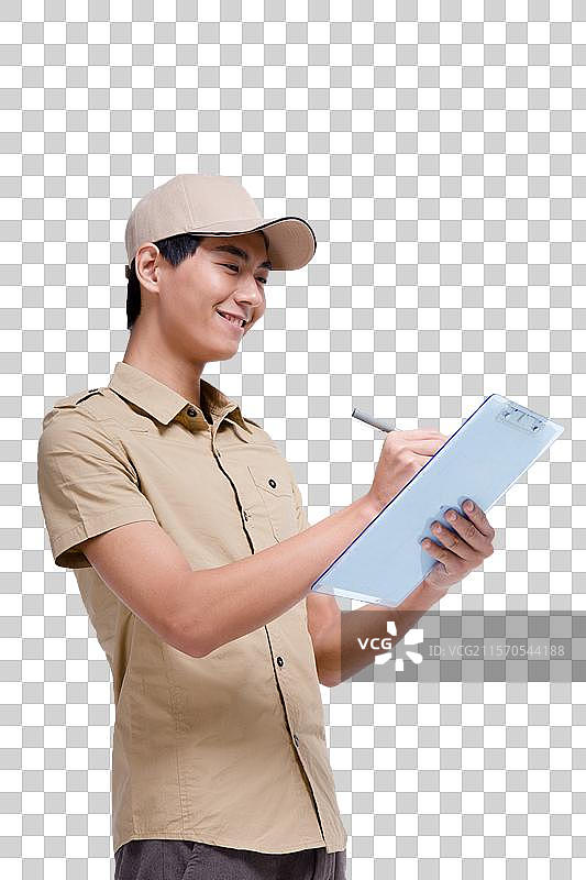 棚拍工作装年轻男快递员图片素材