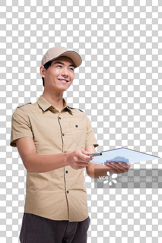 棚拍工作装年轻男快递员图片素材