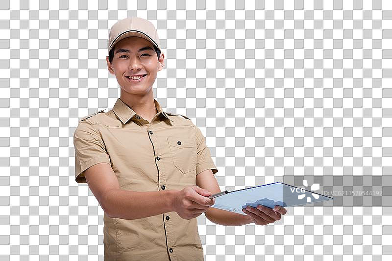 棚拍工作装年轻男快递员图片素材