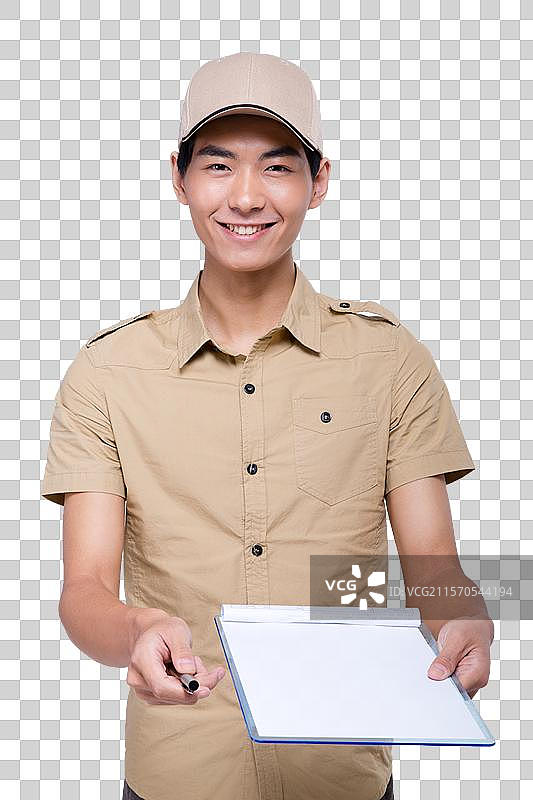 棚拍工作装年轻男快递员图片素材