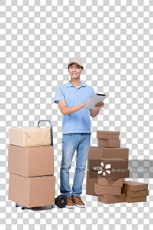 棚拍工作装年轻男快递员图片素材