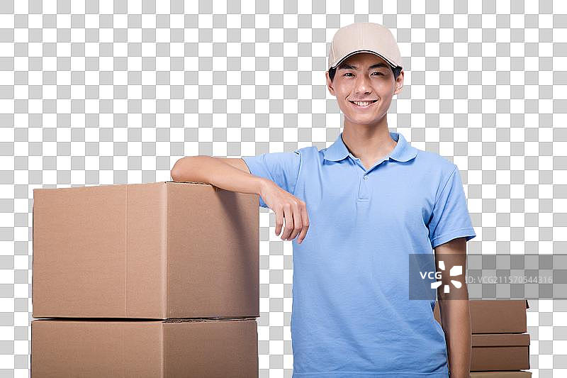 棚拍工作装年轻男快递员图片素材