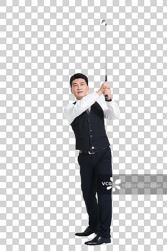 棚拍中年商务男士打高尔夫图片素材
