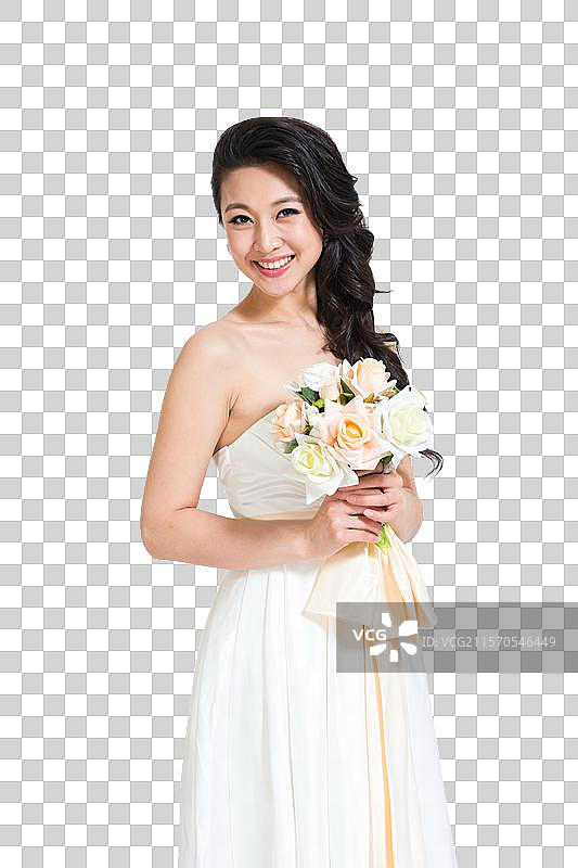 棚拍礼服新娘拿着手捧花图片素材