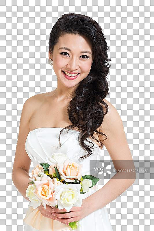 棚拍礼服新娘拿着手捧花图片素材