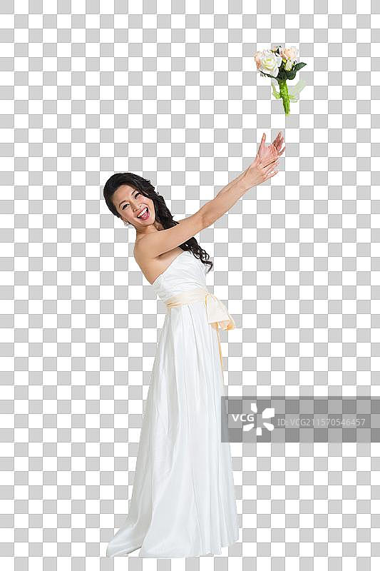棚拍礼服新娘拿着手捧花图片素材