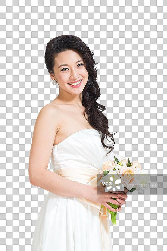 棚拍礼服新娘拿着手捧花图片素材