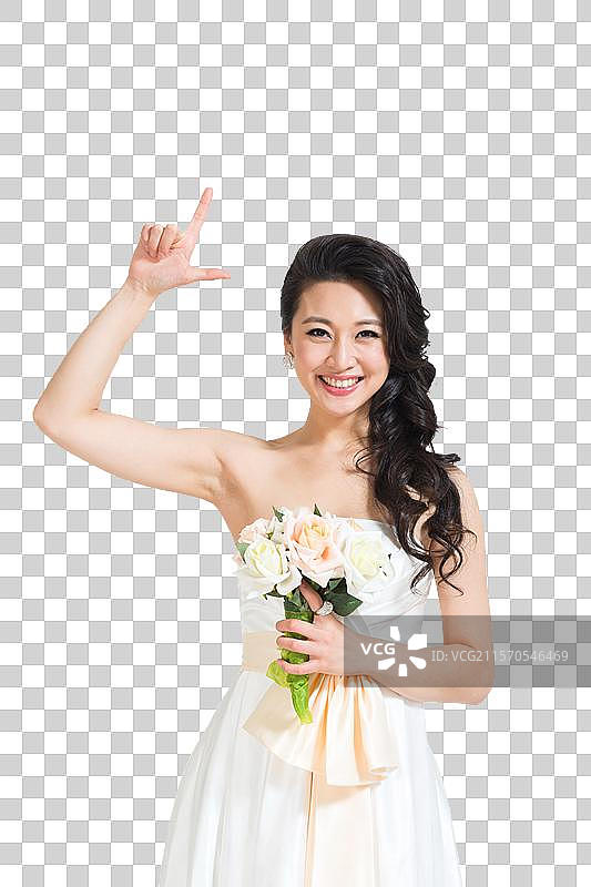 棚拍礼服新娘拿着手捧花图片素材