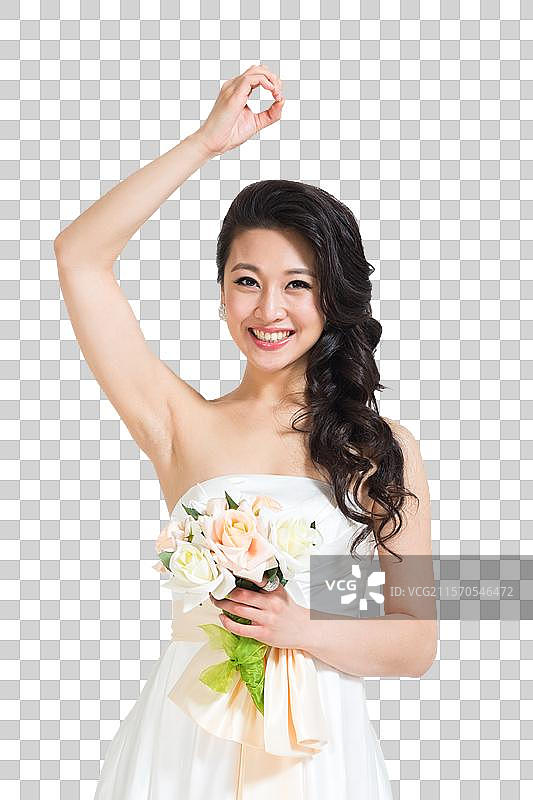 棚拍礼服新娘拿着手捧花图片素材