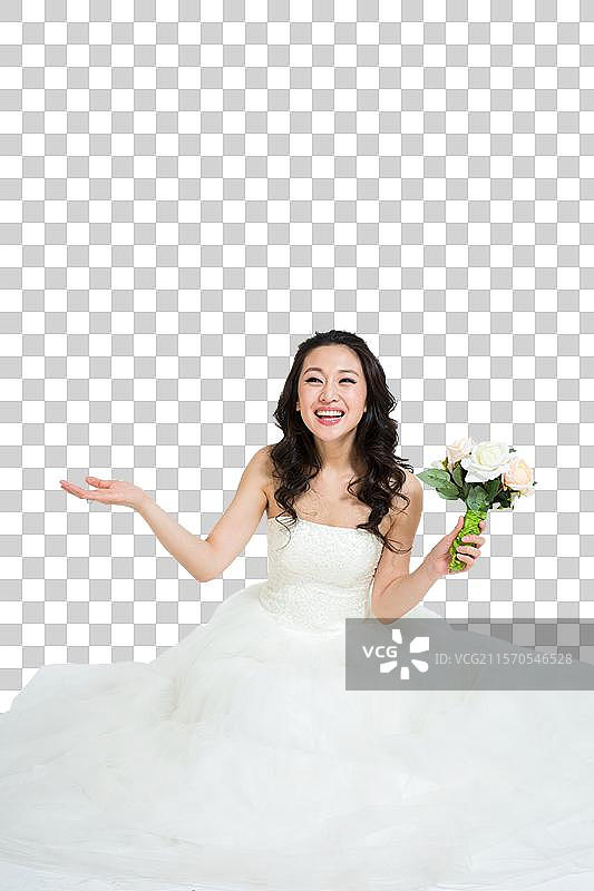 棚拍婚纱新娘拿着手捧花图片素材