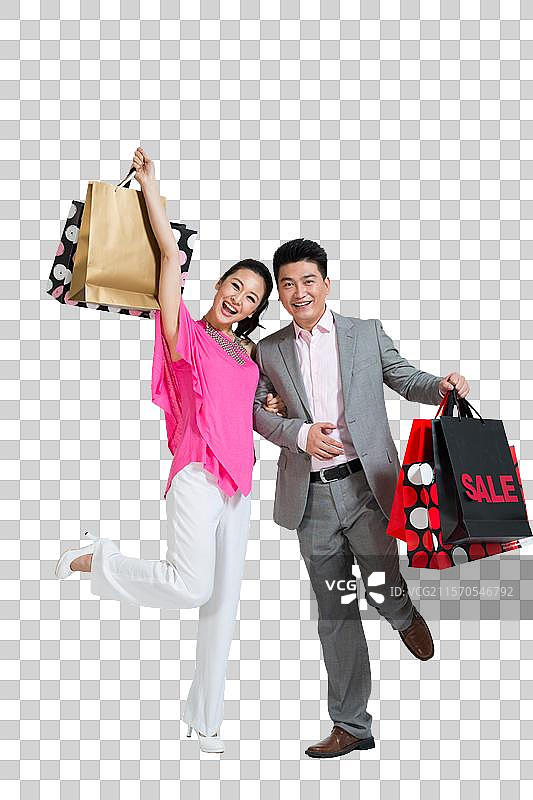 棚拍年轻情侣购物图片素材