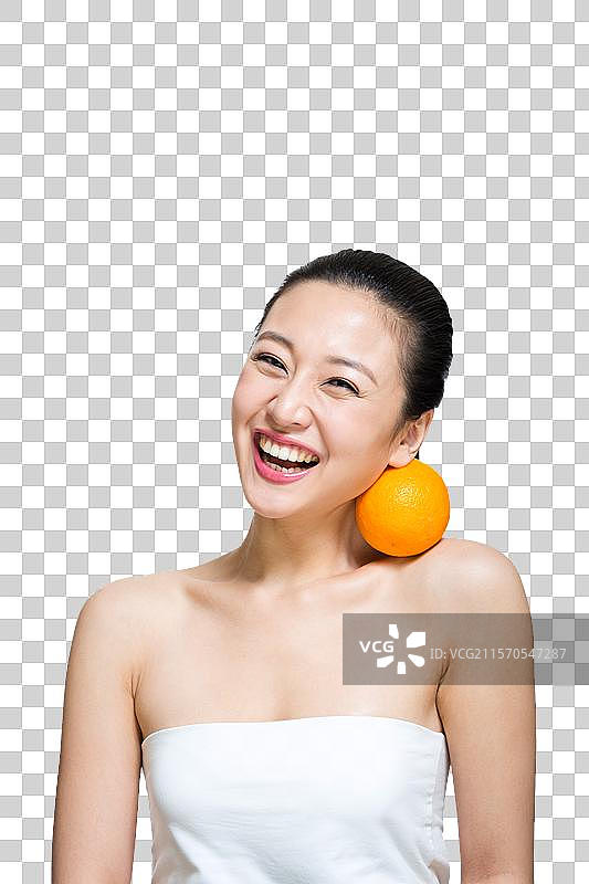 棚拍年轻女人和水果图片素材