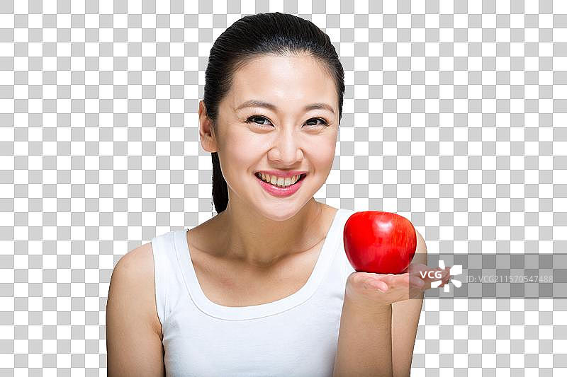 棚拍快乐的年轻女人和水果图片素材