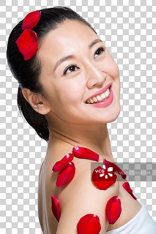 棚拍年轻女人和花瓣图片素材