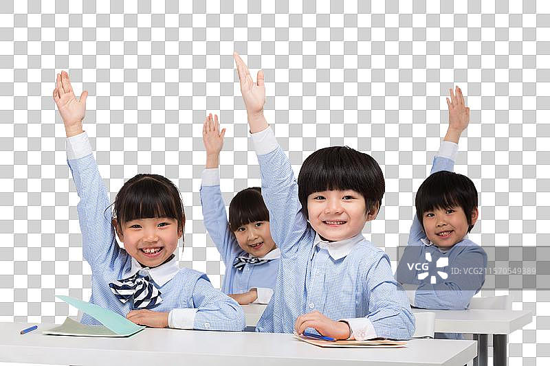 小学生上课举起手图片素材