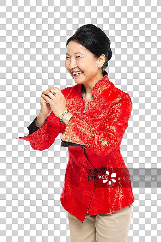 棚拍中国新年唐装老年人拜年图片素材