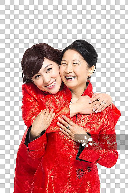 棚拍中国新年唐装母女图片素材