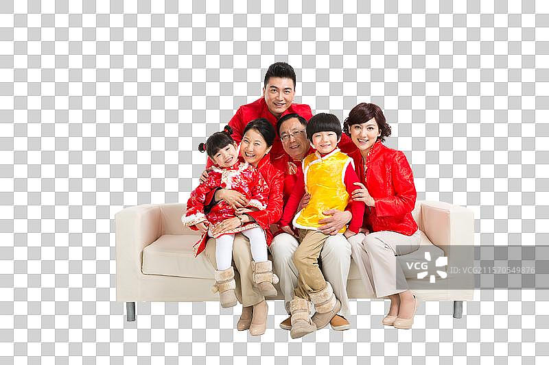 棚拍中国新年快乐的唐装家庭图片素材