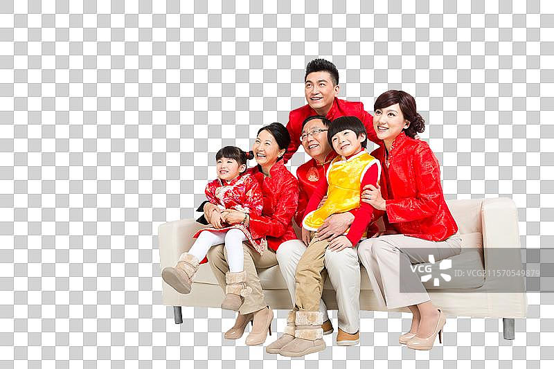 棚拍中国新年快乐的唐装家庭图片素材